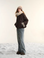 Plaid Faux Fur Collar Down Jacket