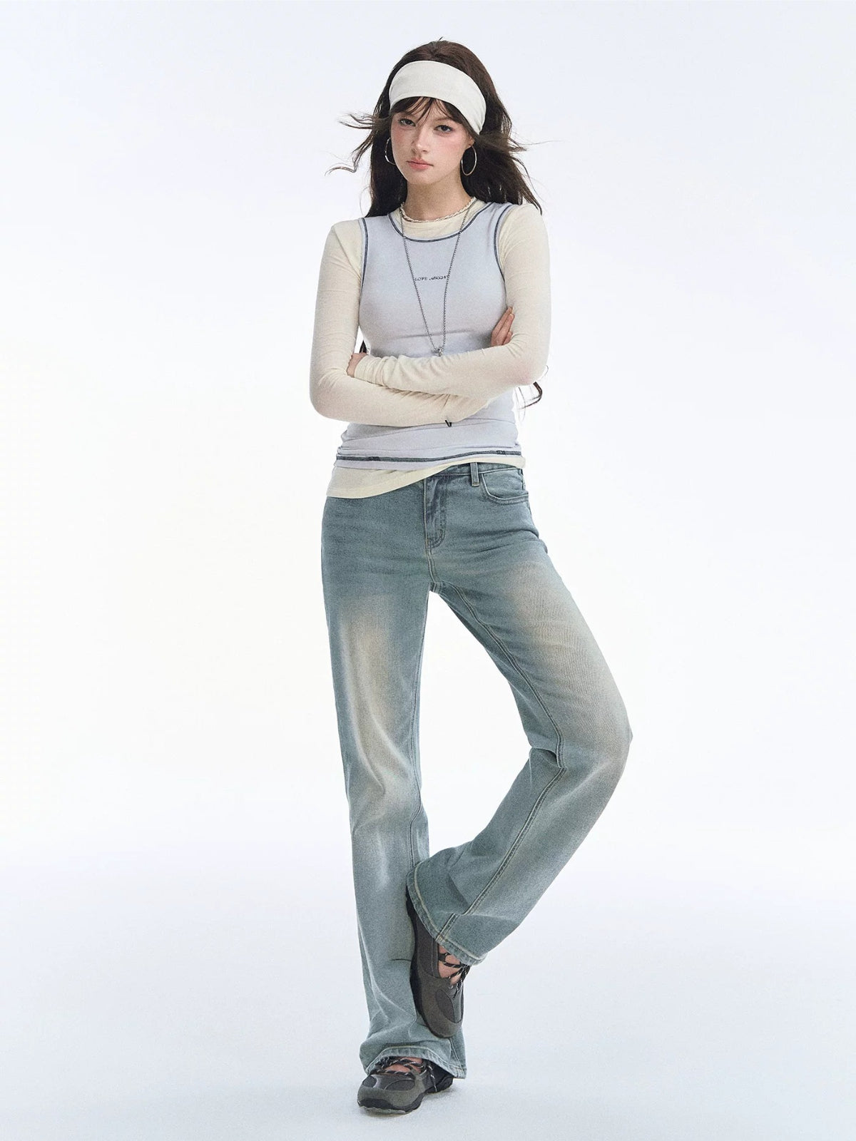 Modal Contrast Layered Long Sleeve Top
