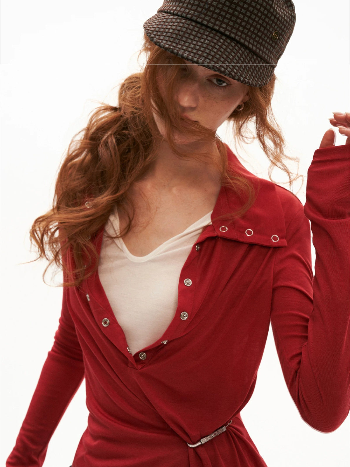 Layered V-Neck Fitted Polo Top