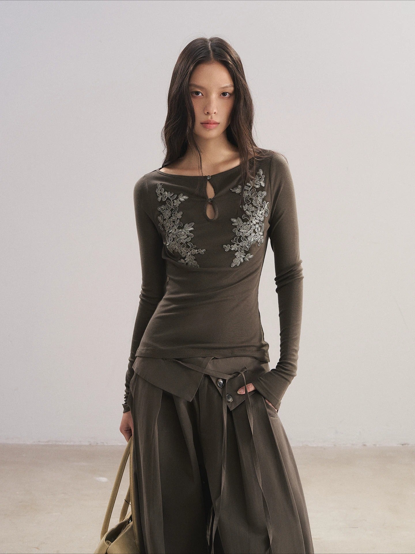 Floral Embroidery Cutout Top