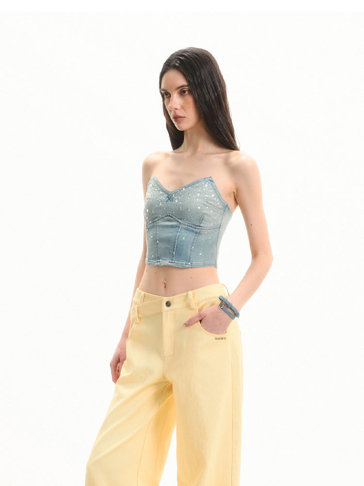 Waist-enhancing Rhinestone Denim Bustier