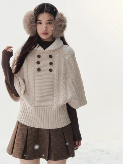 Light Brown Cable Cape Knit Sweater