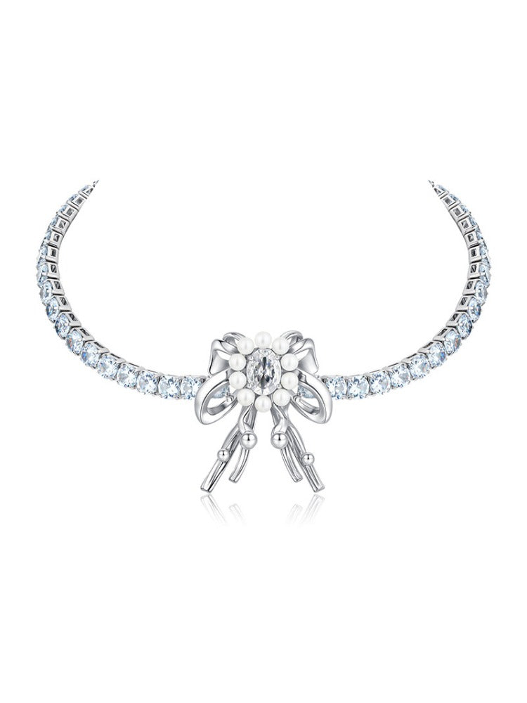 Vintage Bow Pearl Zircon Choker