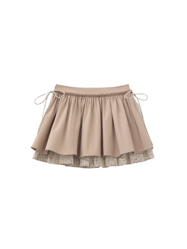 Khaki Two-Layer Ruffle Skirt