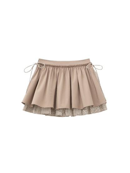 Khaki Two-Layer Ruffle Skirt