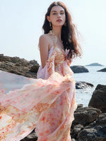 Guggi Printed Chiffon Halter Dress