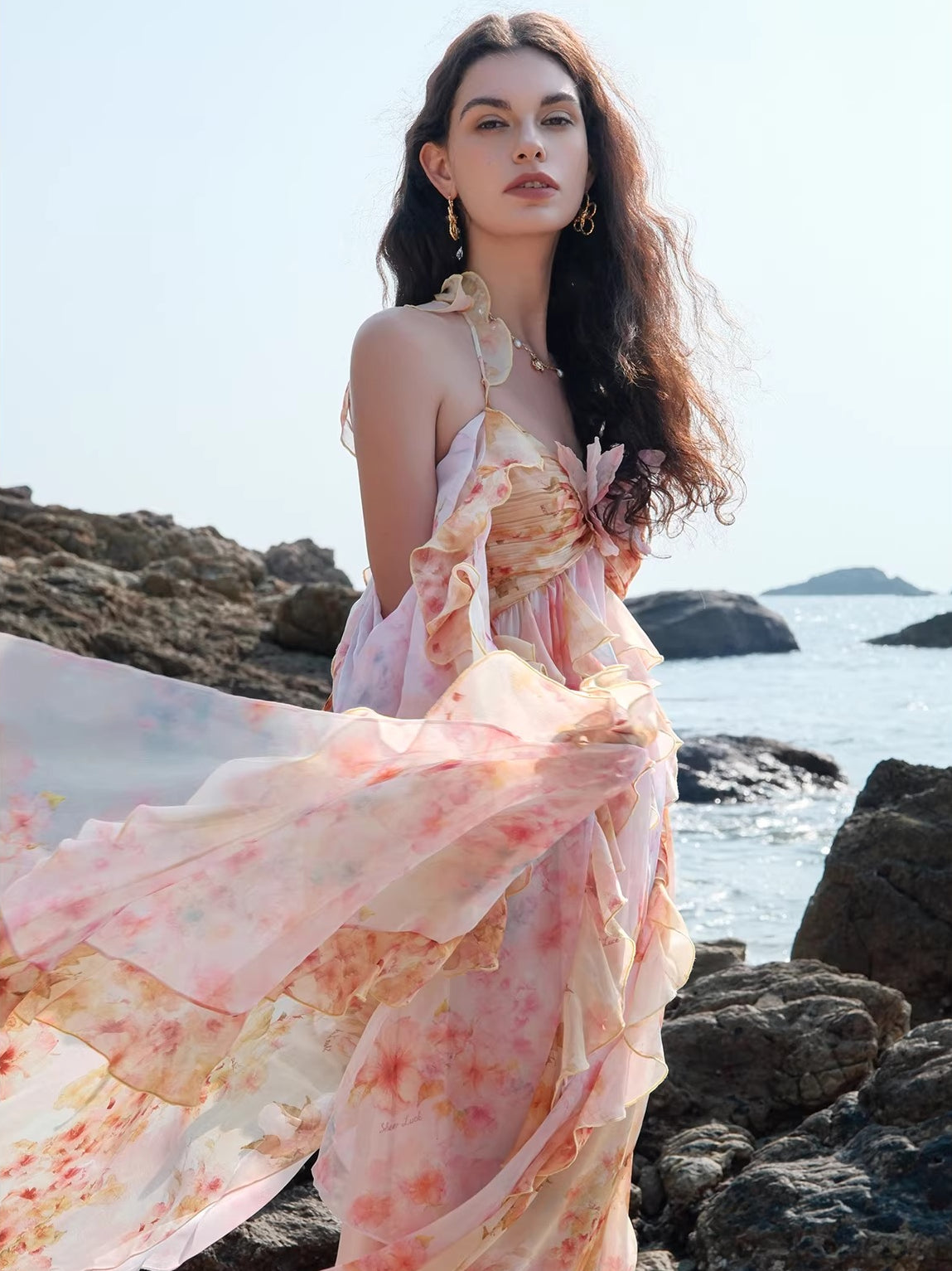 Guggi Printed Chiffon Halter Dress