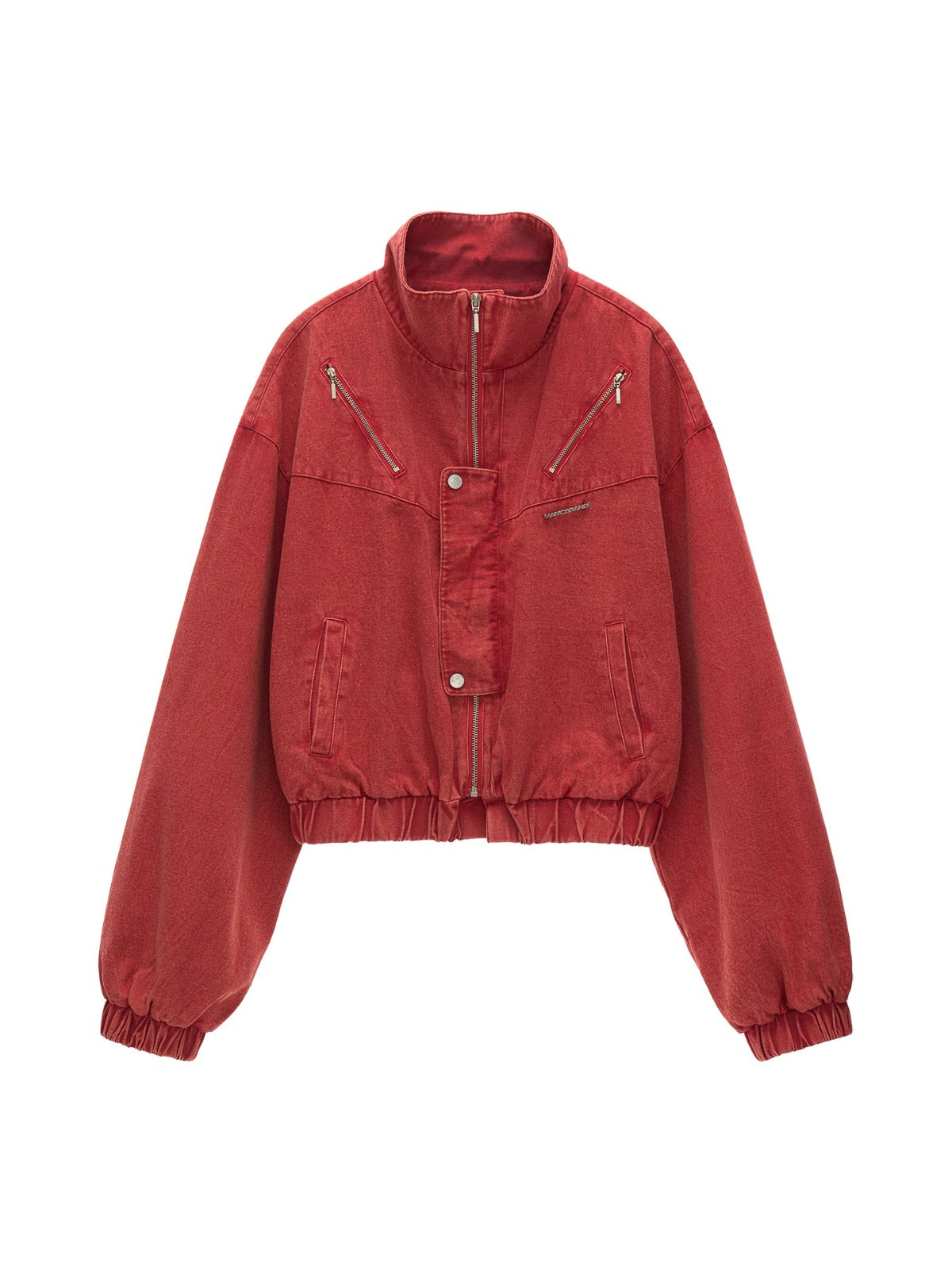 Red Utility Stand Collar Cropped Jacket