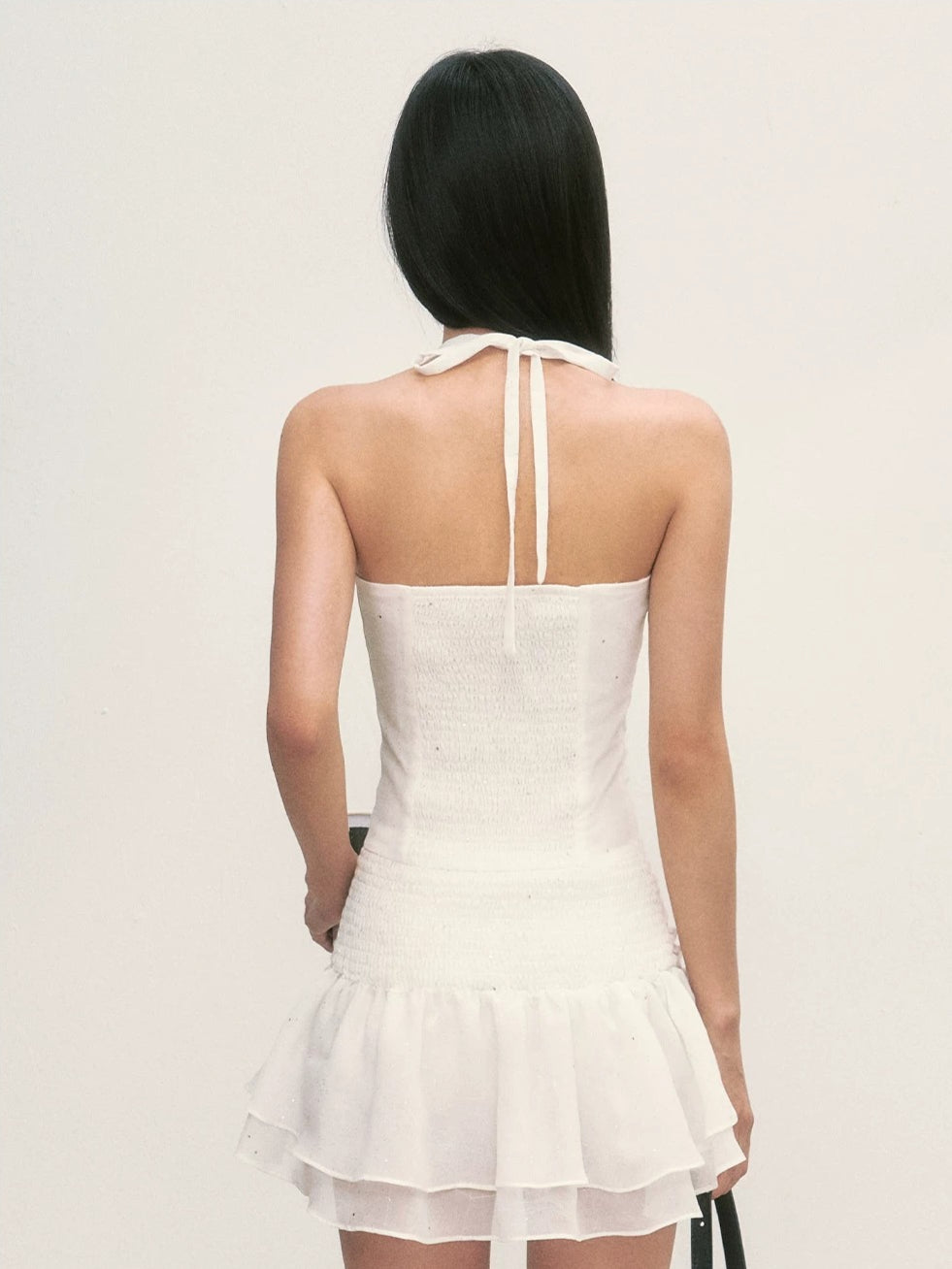 White Ruffle Halter Mini Dress