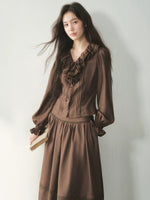 Vintage Ruffle Lace Shirt & Skirt Set