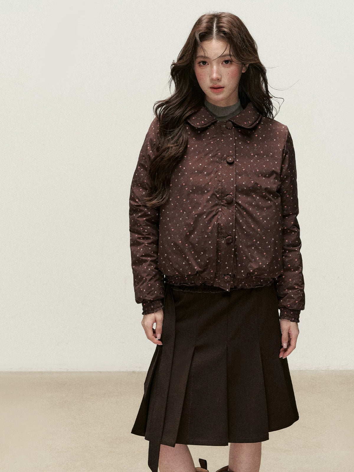 Reversible Floral Peter Pan Collar Down Jacket