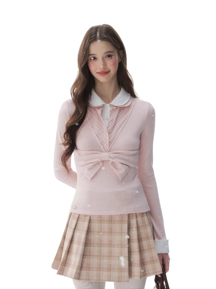 Doll Collar Faux Three-Layer Top