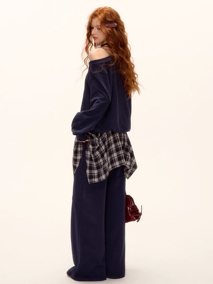 Asymmetric Stripe Print Sweat Set