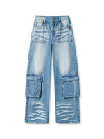 Washed Twill Denim Whisker Wide-leg Jeans