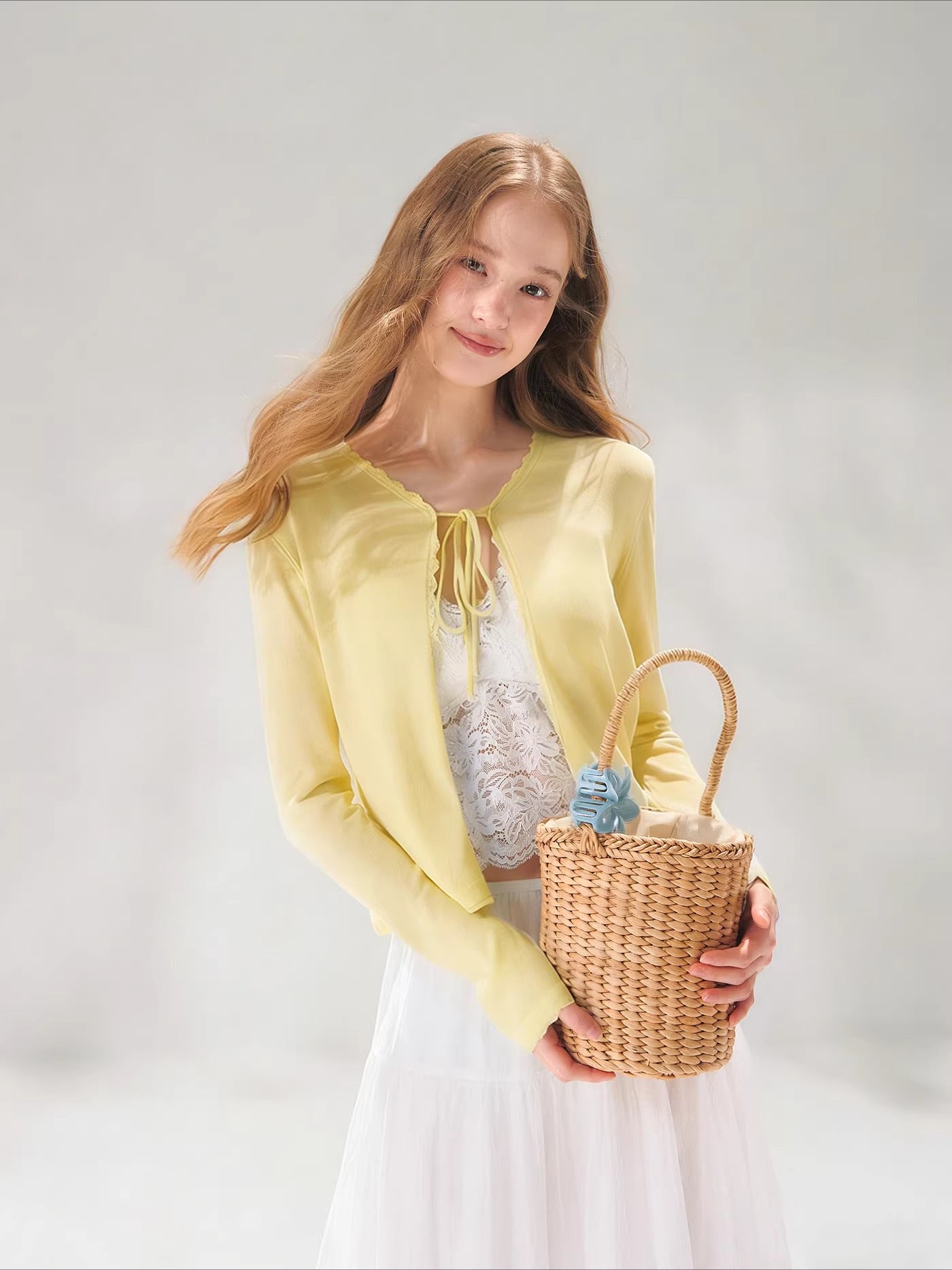 Lace Trim Tie Cardigan