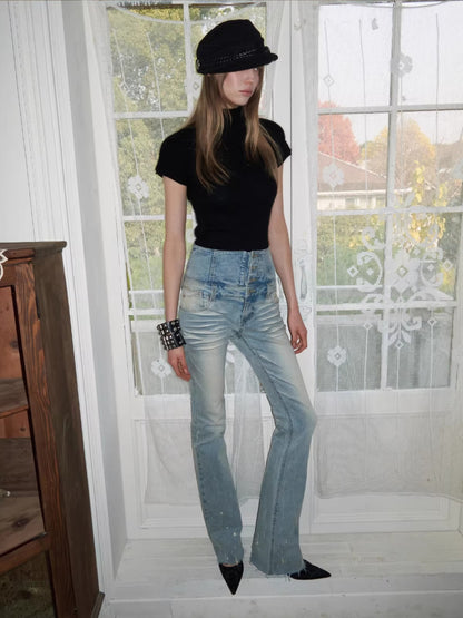Washed High Waist Flare Jeans