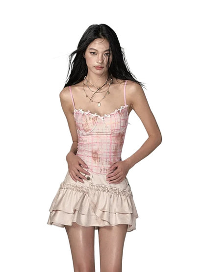 Pink &amp; Yellow Plaid Bow Tie Tank Top