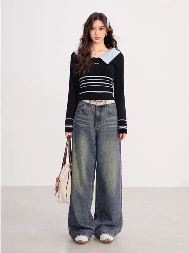 Contrast Collar Knit Polo Top