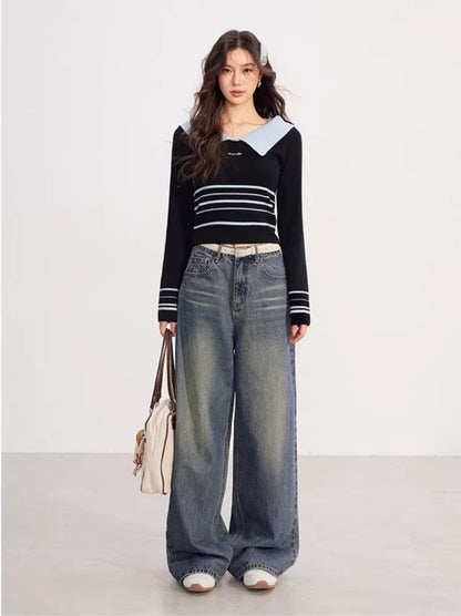 Contrast Collar Knit Polo Top