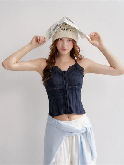 White And Blue Lace Trim Tank