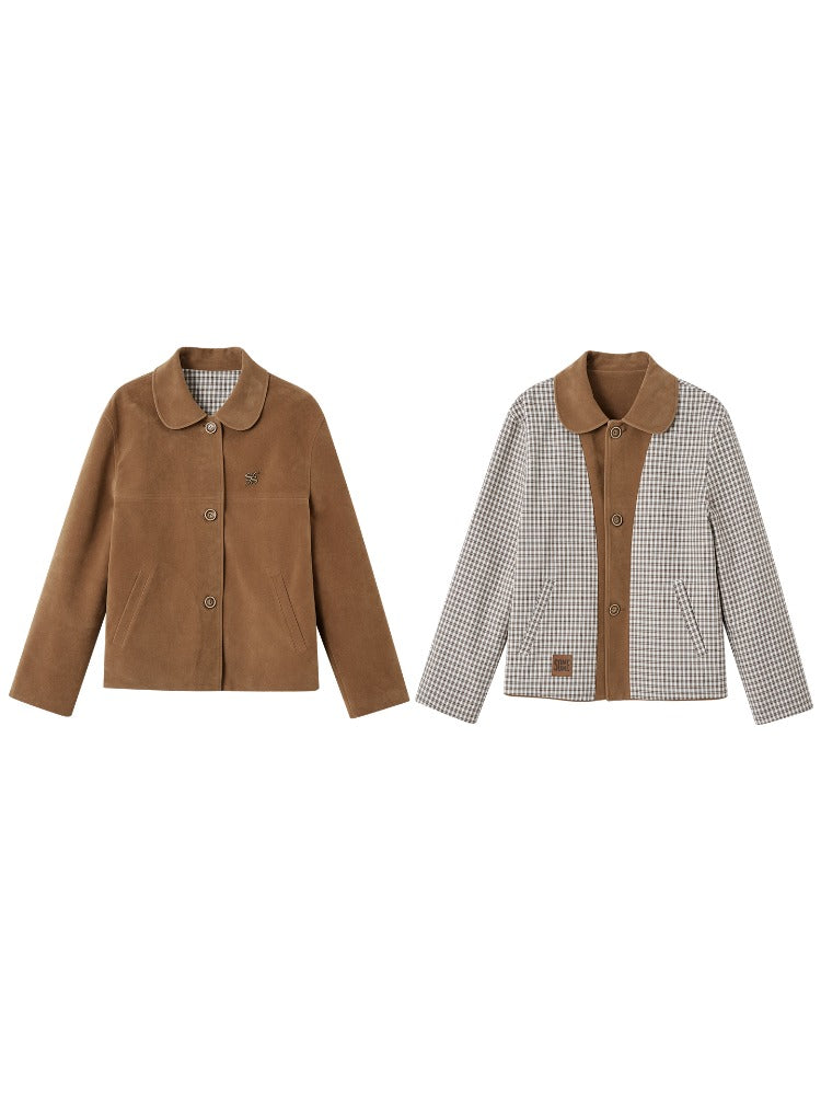 Doll Collar Suede Leather Jacket