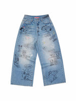 Graffiti Rhinestone Denim Pants