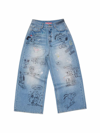 Graffiti Rhinestone Denim Pants