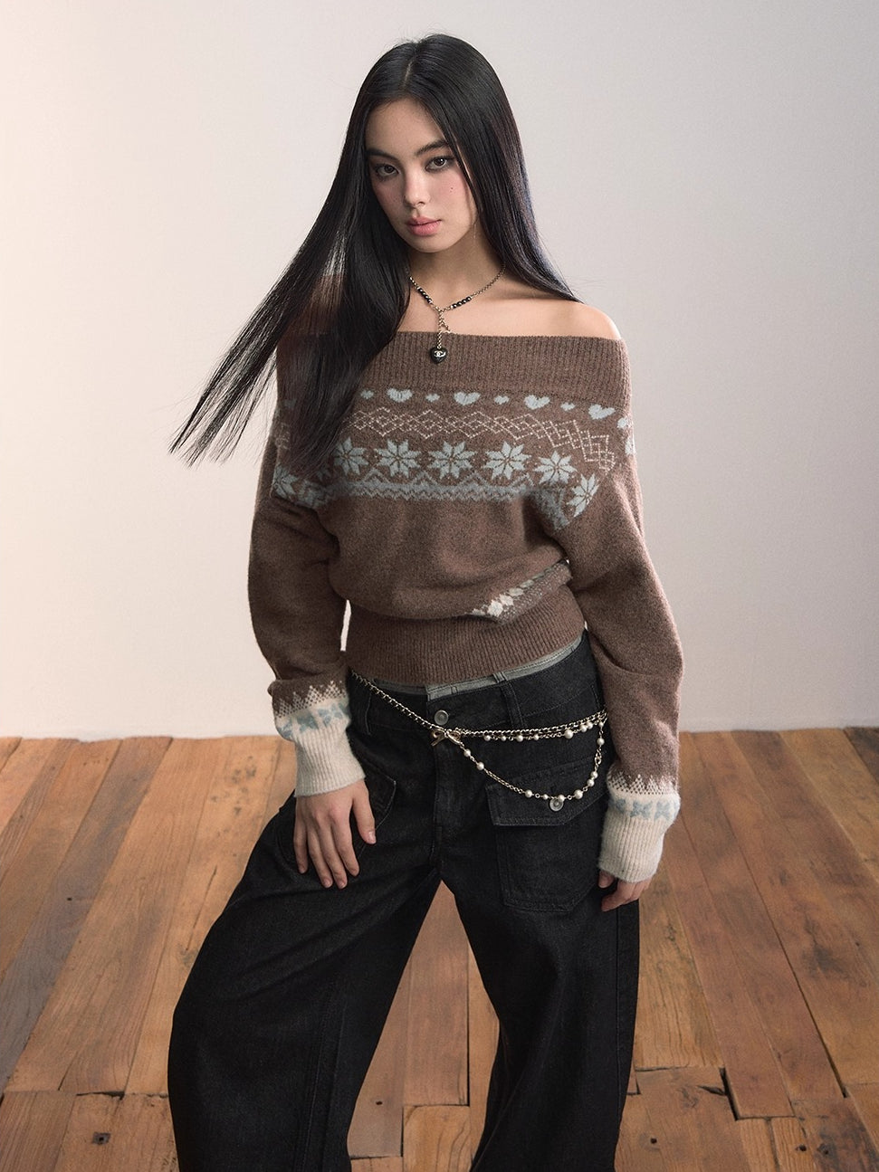 Fair Isle Color-Blocked Wool Blend Knit Top