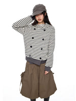 Double-Breasted Striped Hooded Cardigan