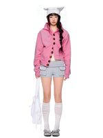 Button Embroidered Cropped Hoodie