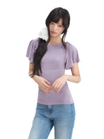 Purple Bow Tie Puff Sleeve Top
