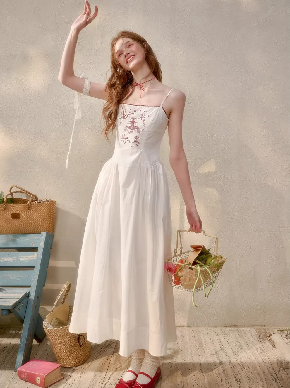Fountain Embroidered White Dress