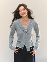 Lace-Trim Tie Knit Blouse