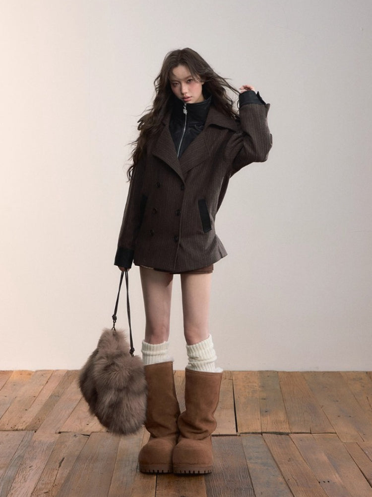 Contrast Splicing Double-Layer Blazer Coat