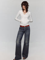Black-Blue Low-Waist Flared & Bell-Bottom Pants Pants
