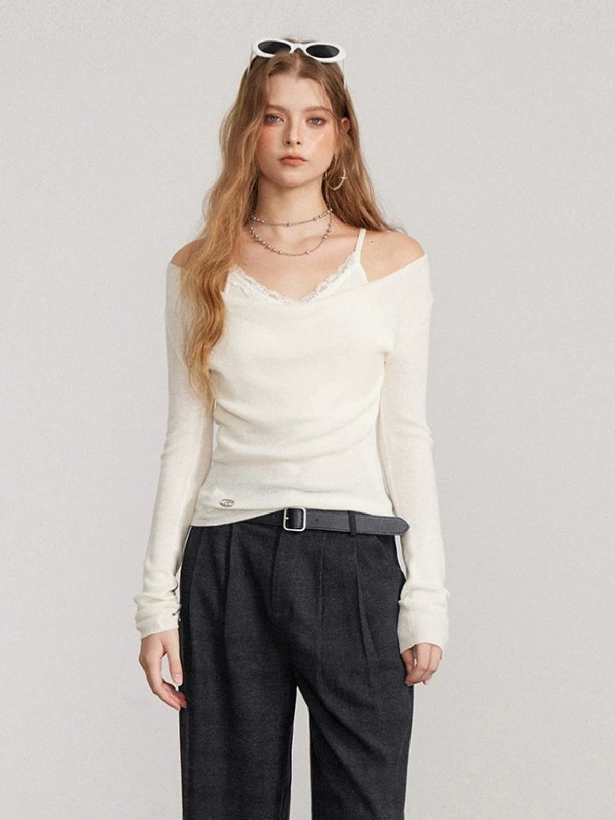 Layered Cowl Neck Knit Sweater