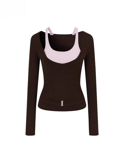 Contrast Belt Knit Top