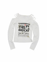 Cat Foil Print Cutout Top