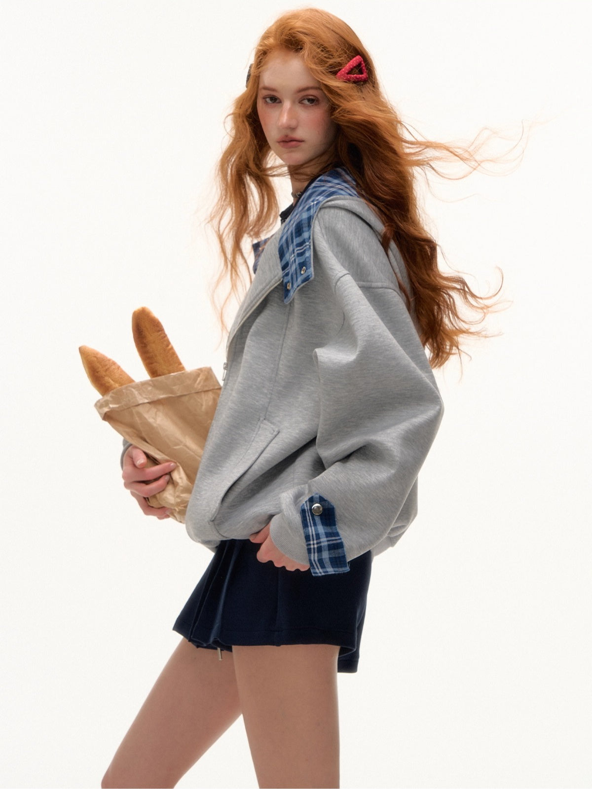 Plaid Patchwork Hoodie Cardigan