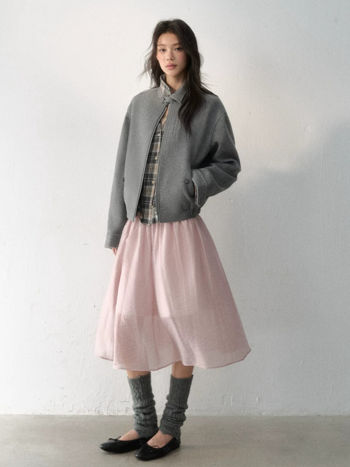 Layered Plaid Wool Blend Jacket