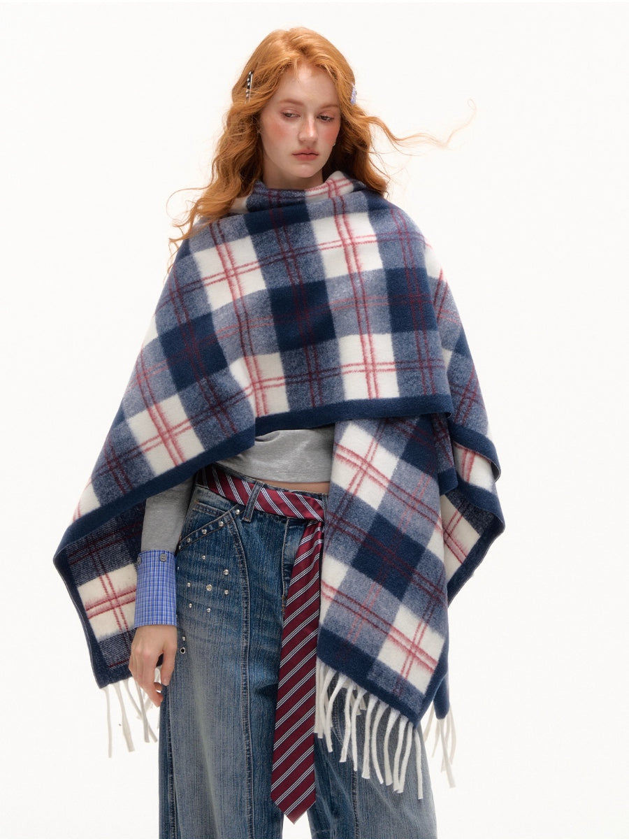 Vintage Plaid Tassel Scarf