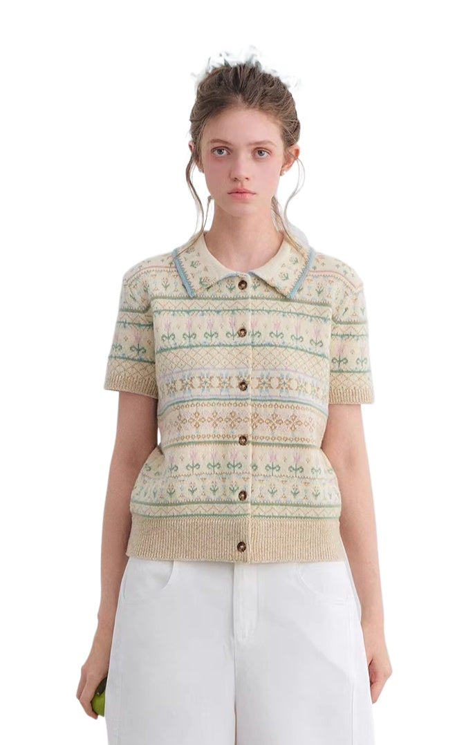 Fair Isle Polo Knit Top