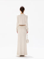 Apricot Lace Knit Blouse & Skirt Set