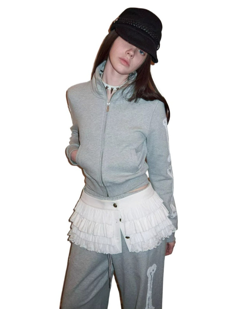 Bone Sequin Stand-Collar Sweat Set