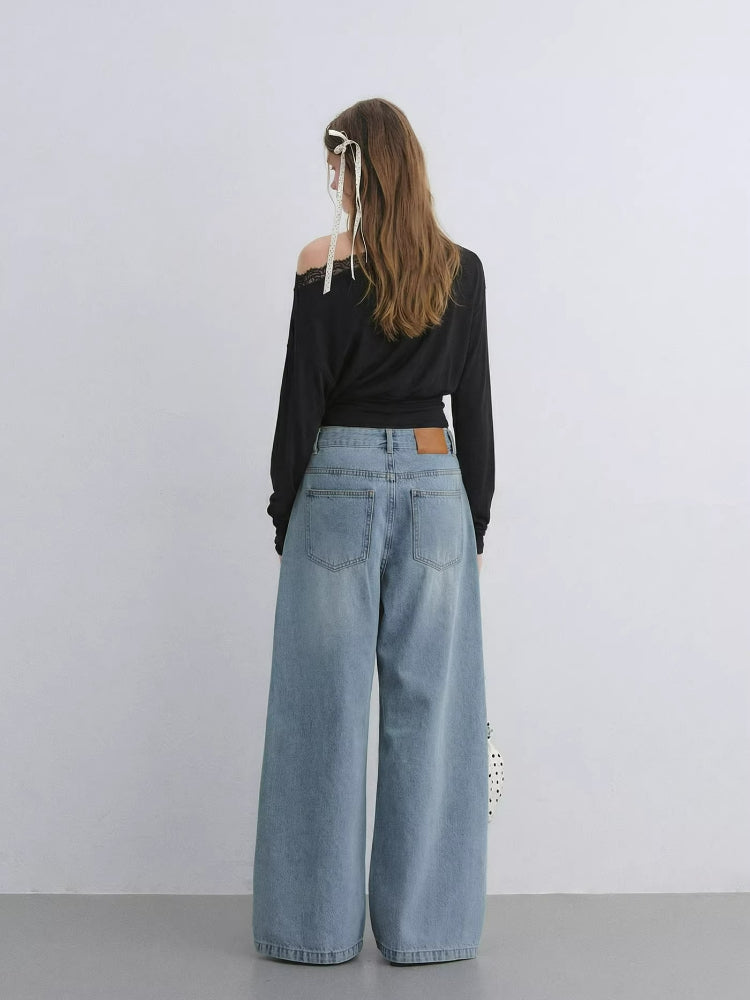 Draped Neck Cinched Waist Lace Patchwork Top