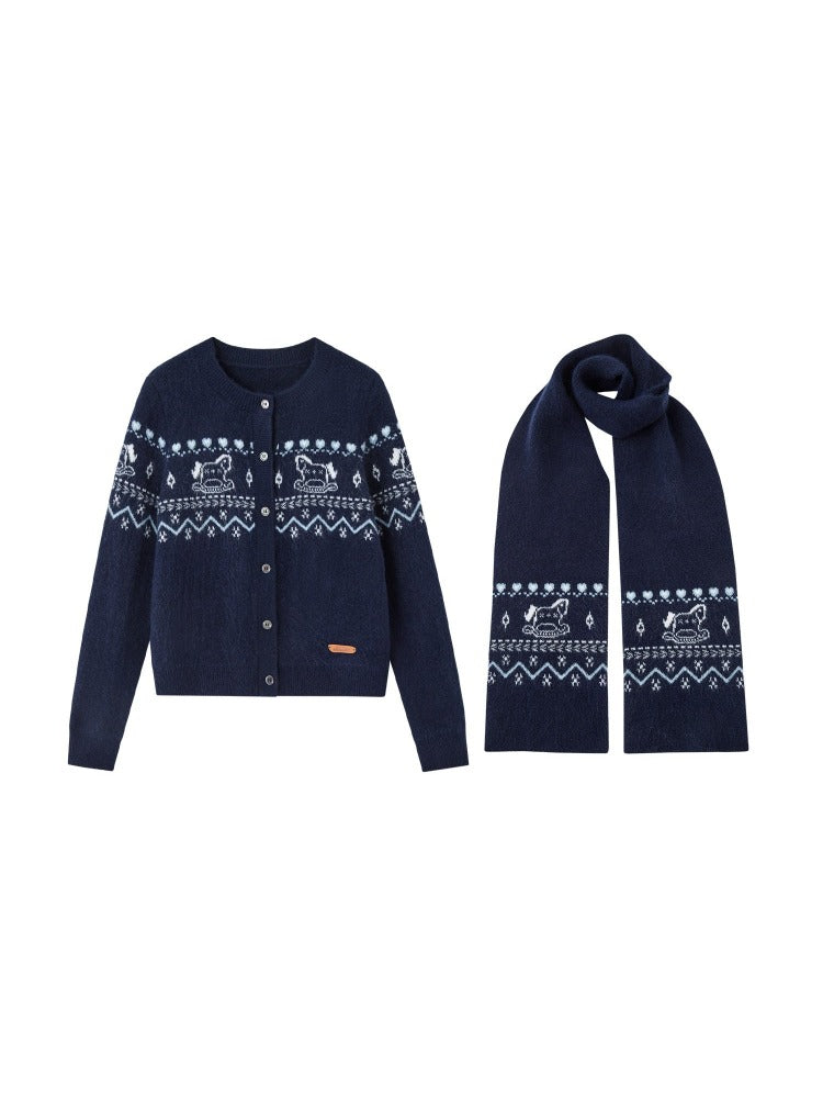 Fair Isle Cardigan &amp; Scarf Set