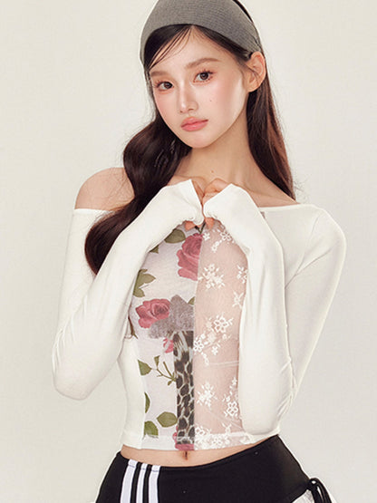 Lace Floral Off-Shoulder T-shirt &amp; Skirt Set