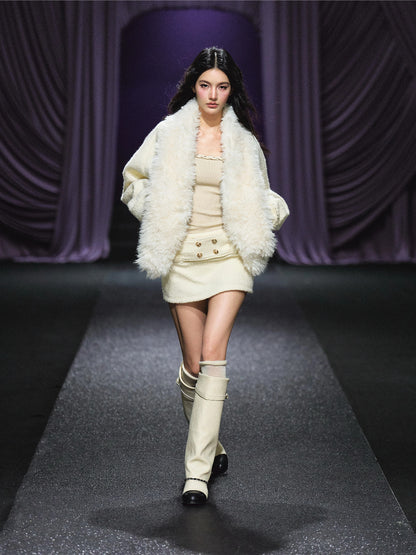 Wool Belted A-Line Skirt