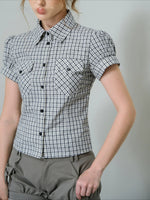 Black Gingham Puff Sleeve Shirt