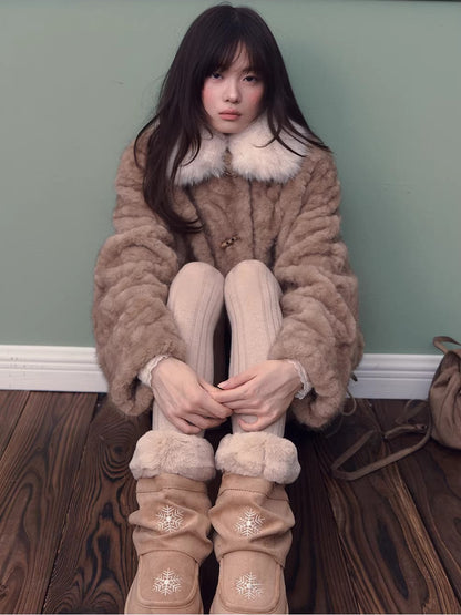 Color-block Faux Fur Coat